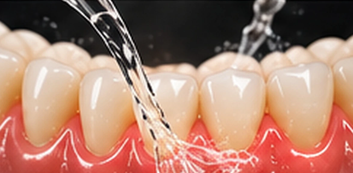 Illustration of instruments cleaning around teeth and gums