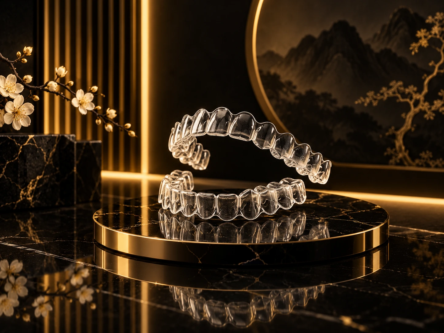 Illustration of upper and lower clear aligners